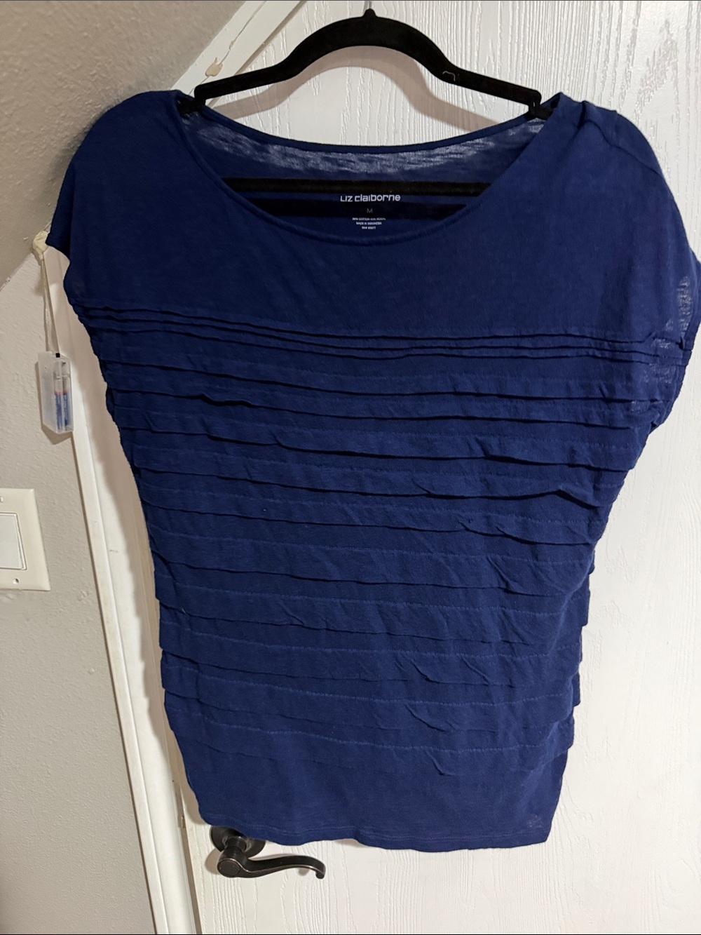 Liz Claiborne Deep Blue Layered Ruffle Short Sleeve Tee